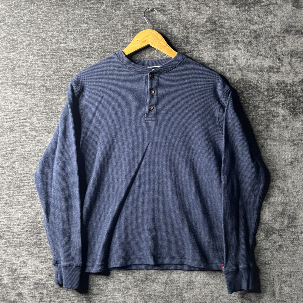 The American Outdoorsman Mens Blue Waffle Knit Henley Long Sleeve Shirt Small